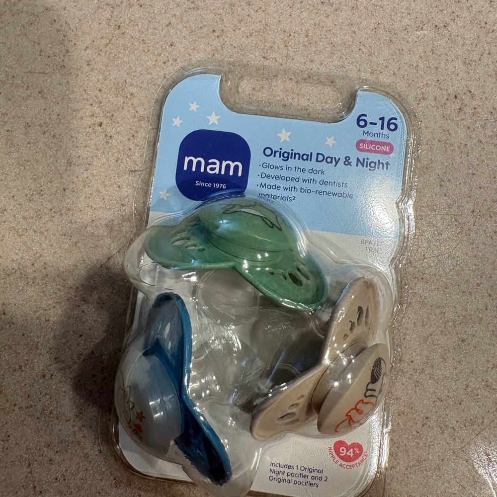MAM Original Day & Night Pacifiers - Green, Blue, Cream